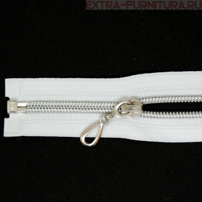 Молния спираль декор Т5 75см цв.белый/серебро (капля)