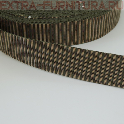 Стропа двухцветная в рубчик, шир.30мм, цв. бежевый/хаки, уп.25м, пл. 16,9 гр/м