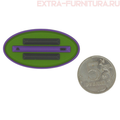 Нашивка силиконовая овал 5*2,5см светло-зеленый с фиолетовой и серыми полосами